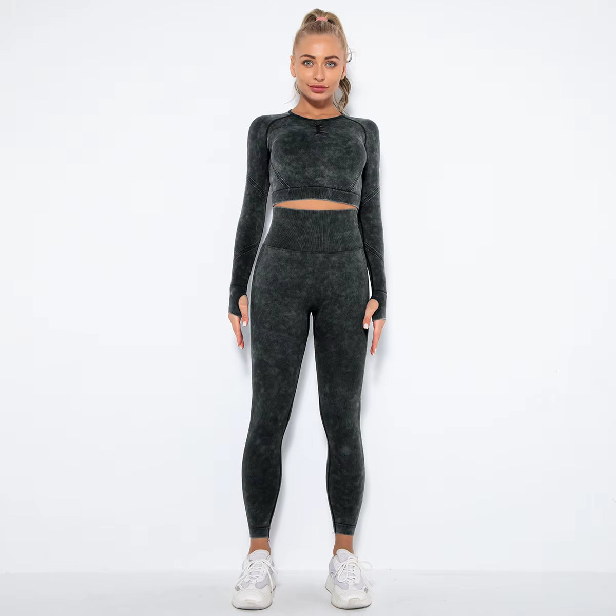 2 Pcs Cropped Top Gym Sets Seamless Women'S Yoga Workout Fitness Clothing Push up Leggings Sports Wear Woman Suits Tracksuit